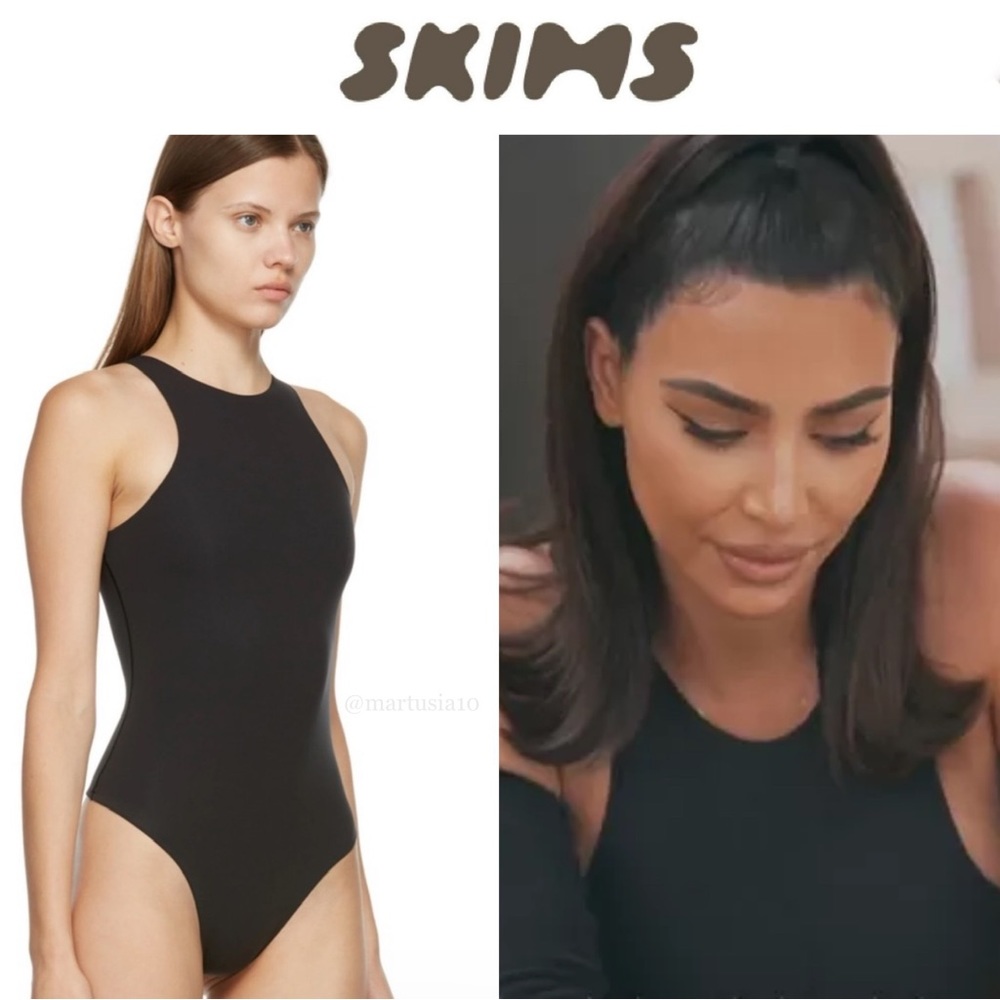 SKIMS FITS EVERYBODY HIGH NECK BODYSUIT ONYX BLACK XS
